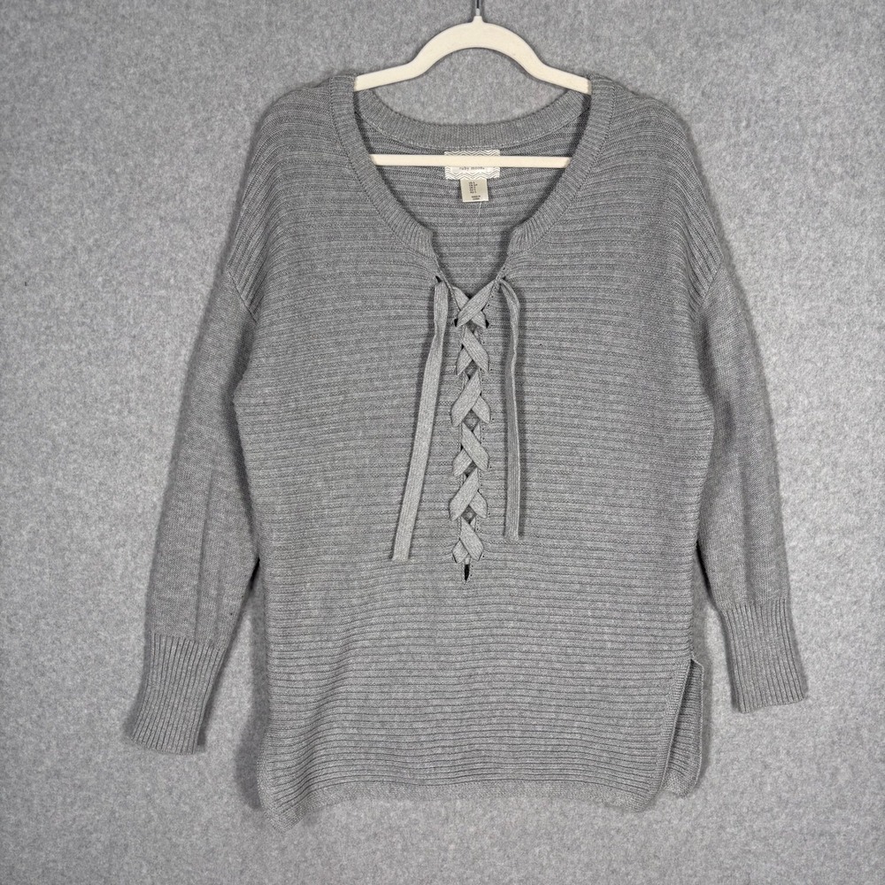 Ruby Moon Lace Up Ribbed Sweater‎ Small Tunic Lounge Cozy Beachy Comfy Oversized